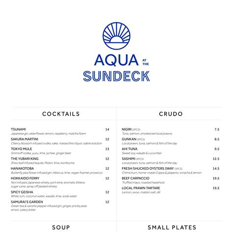 19 aqua dinner Menu .